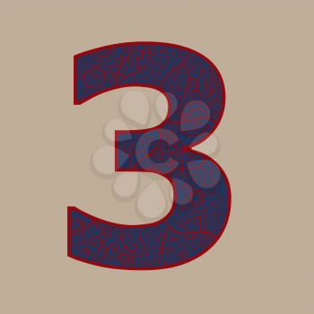 number three ornamental shape design in different colors. Hand wright shape and ornament