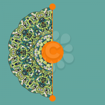 Vintage half of mandala on green backdrop  with place for your text. eps10