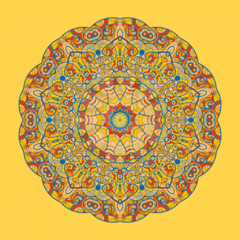 Vintage mandala of orange-yellow  color with place for your text.