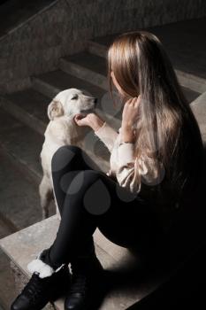 blonde outdoor with dog