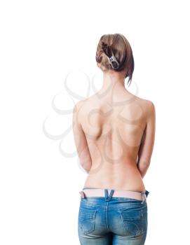 backside of the female in blue jeans isolated
