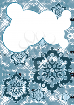 Royalty Free Clipart Image of a Snowflake Background and Cloud
