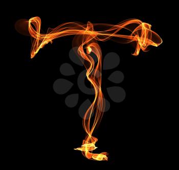 Royalty Free Clipart Image of a Letter T in Fire