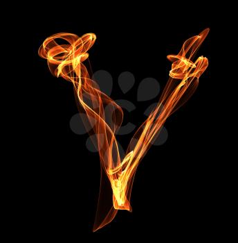 Royalty Free Clipart Image of a Letter V in Fire