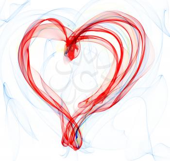 red and blue smoke heart illustration  on the white background