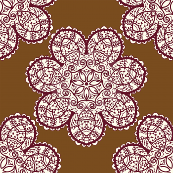 Seamless tribal pattern, delicate mandala floral design in henna color. Vector background. Vintage decorative element. Hand drawn background. Islamic, arabic, indian, ottoman, asian motifs