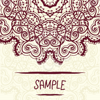 Half-full mandala design with a lot of copyspace. Wedding invitation, delicate floral pattern. Vector background. Card of invitation. Vintage decorative elements. Hand drawn background. Ottoman motif