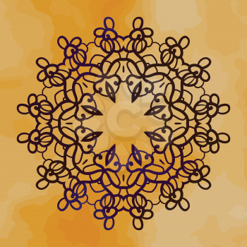 Stylized mandala in henna color over old paper