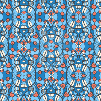 oriental seamless ornament, colorful, blue and orange colors