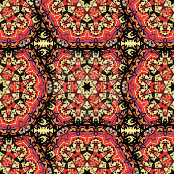Arabesque seamless pattern. Seamless Pattern Circle Ornament in Red Color.