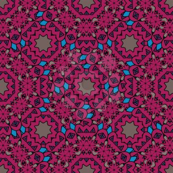 Vintage purple seamless stylized pattern with filigree circles mandala vector. Endless motif.