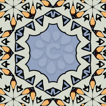 Ornamental frame border with copyspace. Mandala like stylized hexagonal motif.