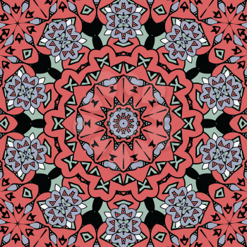 Floral oriental pattern. Mandala red color endless motif. Abstract festive colorful vector ethnic tribal pattern