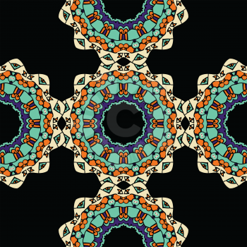 Seamless Pattern of Ethnic Mandala Ornaments. Snowflake Endless Background.