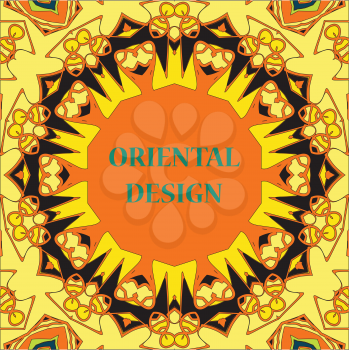 Yellow Mandala Print. Round Ornamental Symmetry Pattern. Vintage decorative element. Hand drawn artwork. Islamic, Arabic, Persian, Indian, Ottoman motifs.
