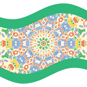 Green and teal mandala art print with bended lines