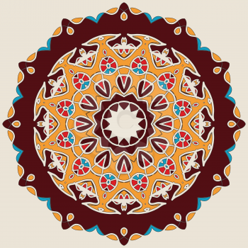 Brown Mandala. Stylized Oriental Design. Vintage decorative elements. Colorful Hand drawn background. Islamic, Arabic, Indian, Asian, Ottoman motifs.