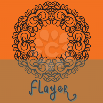 Oriental Flayer template design orange color. Abstract Retro Ornate Mandala Background for greeting card, Brochure, Card or Invitation with Arabic, Indian, Ottoman, Asian motifs.Flyer artwork design.