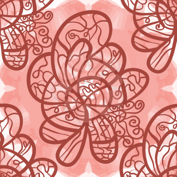 Fantasy eleganr outlined pattern seamless tile on symmetrical watercolor print.