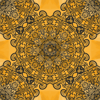 Symmetrical Seamless Mandala Print on Henna watercolor Texture. Vintage decorative element on endless texture. Hand drawn design element. Islamic, Arabic, Indian, Asian, Ottoman motifs.