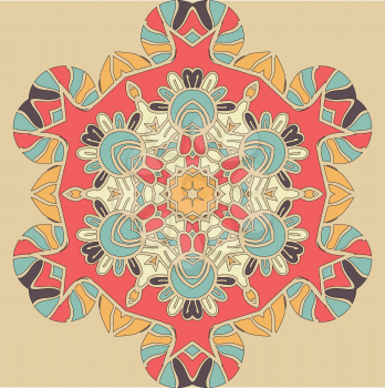 Bright coloured seamless mandala. Pink, orange and blue colors. Vintage decorative elements. Colorful Hand drawn background. Islamic, Arabic, Indian, Asian, Ottoman motifs.