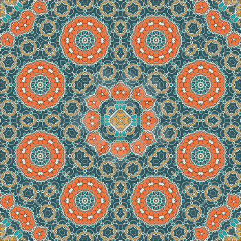 Mandala Pattern Seamless Background for greeting card, Brochure, Card or Invitation with Islamic, Arabic, Indian, Ottoman, Asian motifs. Abstract Retro Stylized flowers wallpaper Endless Orange and Gr