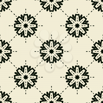 Stylized flowers and dotted lines seamless wallpaper tile