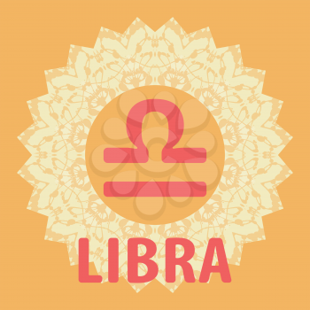 Libra. The Scales. Zodiac icon with mandala print. Vector icon.