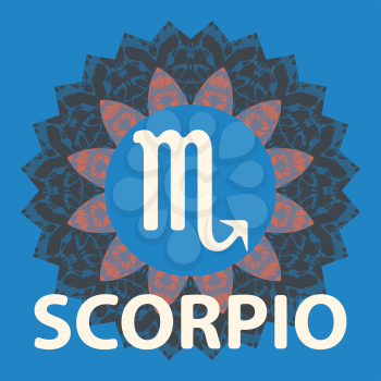 Scorpio. The Scorpion. Zodiac icon with mandala print Vector icon.