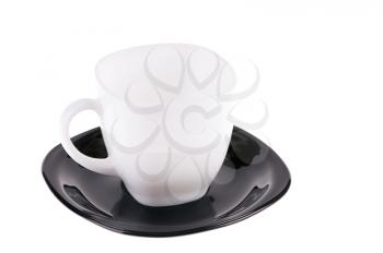 white cup and saucer isolated on white background