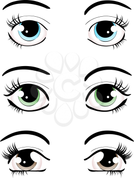 Royalty Free Clipart Image of a Set of Different Shaped Eyes and Eyebrows