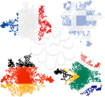Royalty Free Clipart Image of Grunge Flags of France, Greece, Germany and South Africa