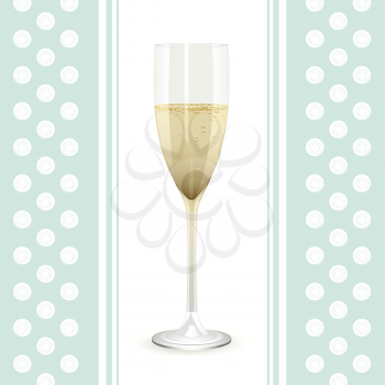 Champagne filled flute on a white vertical border against a duck egg blue background