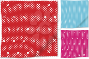 Set of handkerchifes or nampkins in red, blue and pink