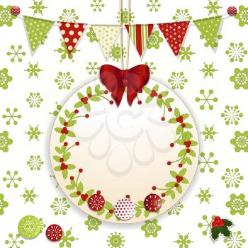 Christmas background with label, ribbon and bunting