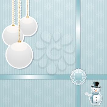 Christmas background with white Christmas baubles, and ribbon