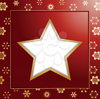 Red christmas background with cut out Christmas star and gold border