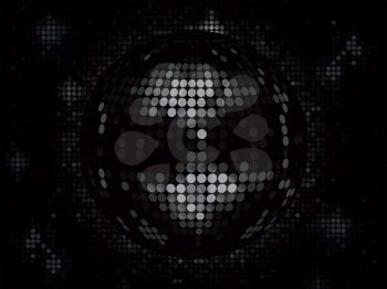 3D Black Disco Ball Background on Black Mosaic Background
