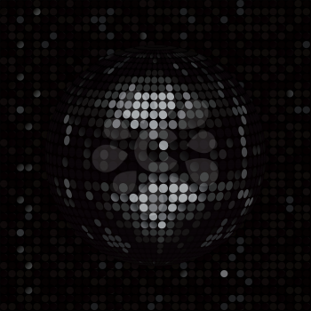 3D Black Disco Ball on Black Mosaic Background