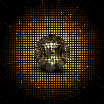 Gold disco ball on mosaic star burst ackground
