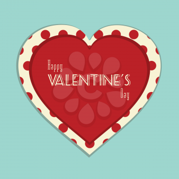 Valentine Background in Vintage Style with 'Happy Valentine's Day' Message in a Red Heart with Polka Dots on a Blue Background