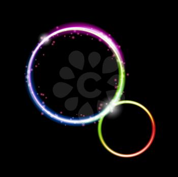 Royalty Free Clipart Image of Neon Circles on Black
