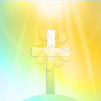 Easter Background with Cross and Glowing Light in yellow and Blue