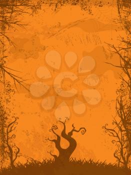 Halloween Vector Background with Grunge and Trees
