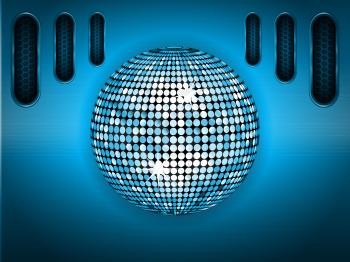 Disco Ball Over Blue Brushed Metallic Panel Background 