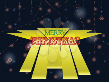 Merry Christmas Text Over 3D Yellow Stripes on Decorated Glowing Background