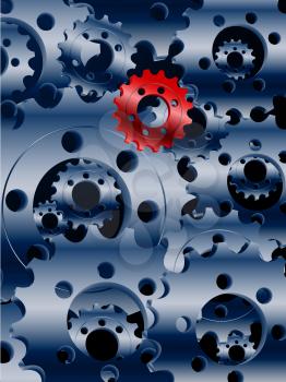Metallic Blue 3D Cogs Background with One Red Cog on Top