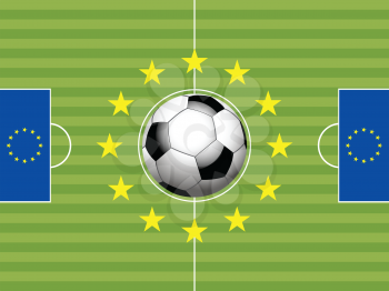 Football Soccer Pitch with European Flags and Ball Background