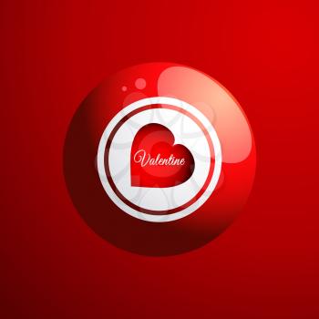 3D Illustration of a Red Bingo Ball with Red Heart and Valentine Text Over Red Background