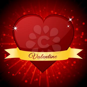 Red Valentine Heart and Banner with Text Over Red Star Burst Background